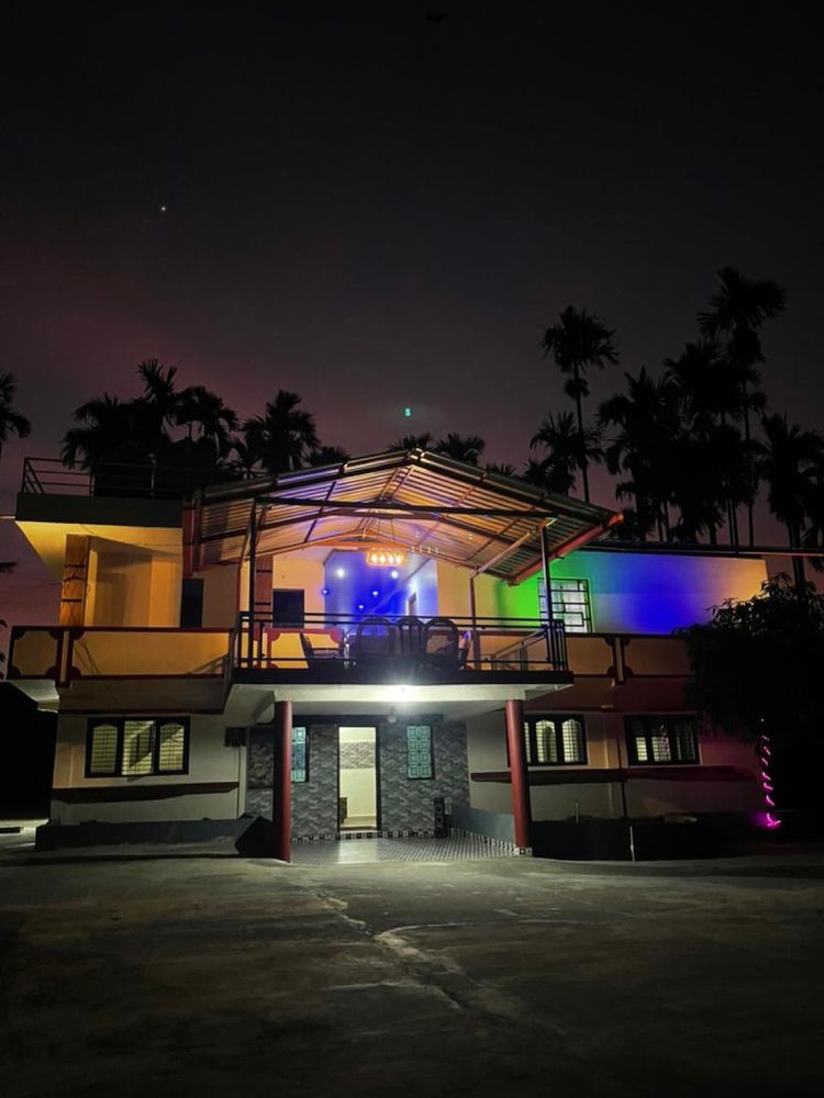 Estate property operating as a homestay at night, Chikkamagaluru